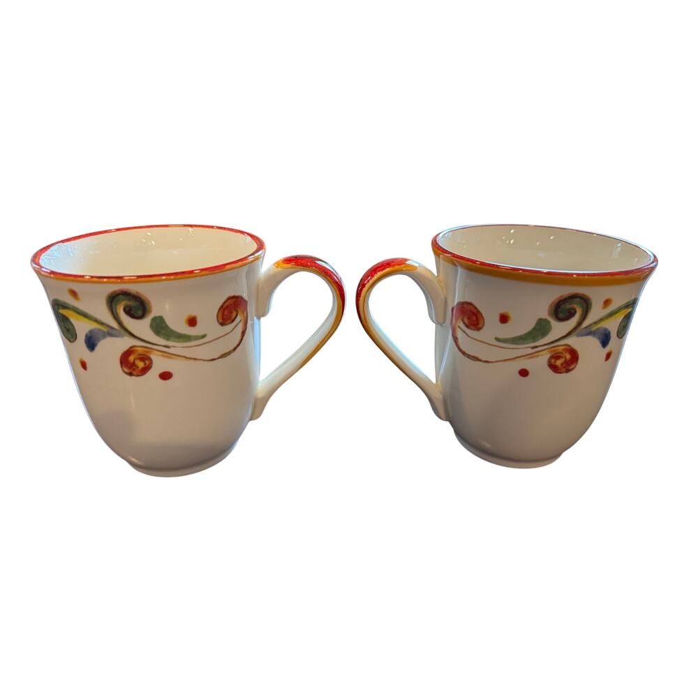 2 "MARA" Sur La Table Coffee Mugs, Made in Italy; Earthenware Ceramic